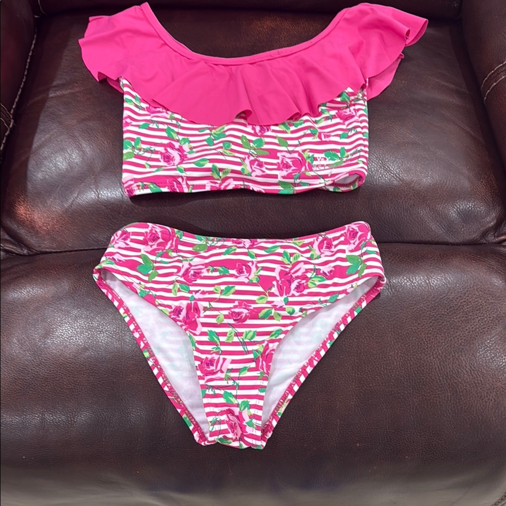 Betsey Johnson Pink and Green Bikini with Ruffles